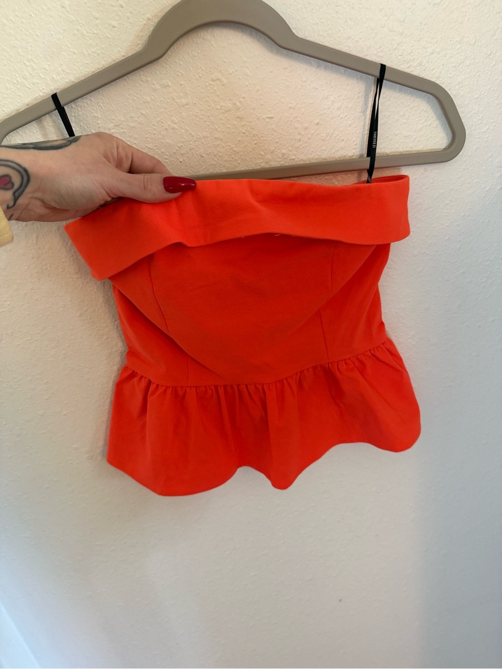 Forever 21 Bright Orange Off-Shoulder Peplum Camisole